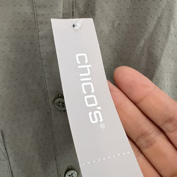 NWT Chico's Women's Button Up Shirt Sz L 12 14 Olive Green Casual Outdoor - Picture 3 of 16